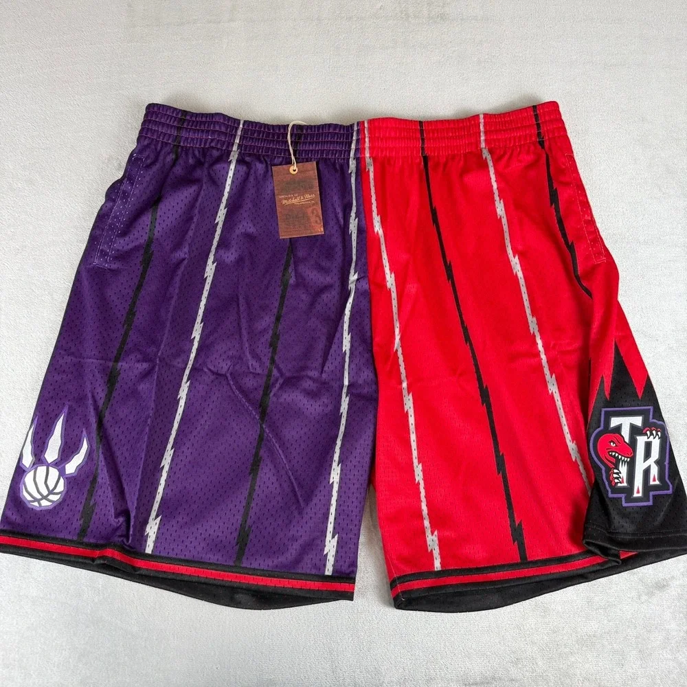 Toronto Raptors Mitchell Ness Split Swingman Shorts Mens 5XL Purple Red $95 NWT